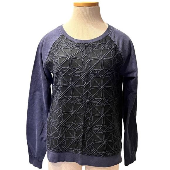 Lucky Brand Long Sleeve Shirt Floral Web Abstract Geometric Front M Blue Black - Picture 1 of 13
